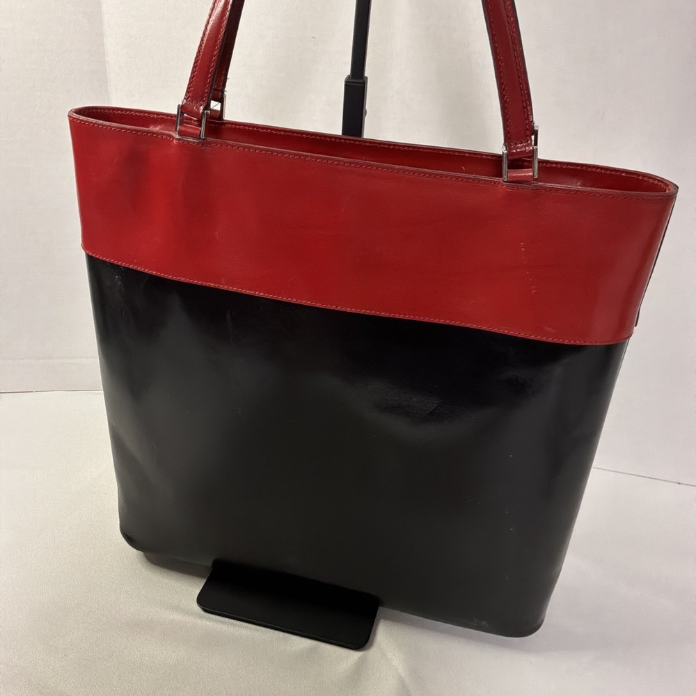 Kate Spade Red Black Colorblock Leather Tote Work Laptop Shoulder Bag Large - Picture 6 of 13